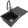 Granitinė virtuvinė plautuvė Mexen Cesar su maišytuvu ir sifonu, Metallic juodas/auksinis+Juodas/Chrome