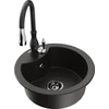 Granitinė virtuvinė plautuvė Mexen Diego su maišytuvu ir sifonu, Metallic juodas/auksinis+Juodas