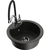 Granitinė virtuvinė plautuvė Mexen Diego su maišytuvu ir sifonu, Metallic juodas/auksinis+Juodas/Chrome