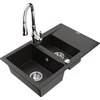 Granitinė virtuvinė plautuvė Mexen Gaspar su maišytuvu ir sifonu, Metallic juodas/auksinis+Chrome