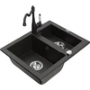 Granitinė virtuvinė plautuvė Mexen Carlos su maišytuvu ir sifonu, Metallic juodas/auksinis+Juodas