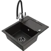 Granitinė virtuvinė plautuvė Mexen Enzo su maišytuvu ir sifonu, Metallic juodas/auksinis+Juodas/Chrome