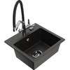 Granitinė virtuvinė plautuvė Mexen Milo su maišytuvu ir sifonu, Metallic juodas/auksinis+Juodas/Chrome