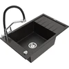 Granitinė virtuvinė plautuvė Mexen Elias su maišytuvu ir sifonu, Metallic juodas/auksinis+Juodas/Chrome