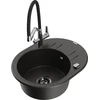 Granitinė virtuvinė plautuvė Mexen Kevin su maišytuvu ir sifonu, Metallic juodas/auksinis+Juodas/Chrome