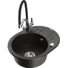 Granitinė virtuvinė plautuvė Mexen Kevin su maišytuvu ir sifonu, Metallic juodas/auksinis+Juodas/Chrome