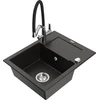Granitinė virtuvinė plautuvė Mexen Enzo su maišytuvu ir sifonu, Metallic juodas/auksinis+Juodas/Chrome