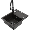 Granitinė virtuvinė plautuvė Mexen Enzo su maišytuvu ir sifonu, Metallic juodas/auksinis+Juodas