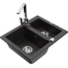 Granitinė virtuvinė plautuvė Mexen Carlos su maišytuvu ir sifonu, Metallic juodas/auksinis+Chrome