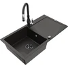 Granitinė virtuvinė plautuvė Mexen Leo su maišytuvu ir sifonu, Metallic juodas/auksinis+Juodas