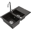 Granitinė virtuvinė plautuvė Mexen Gaspar su maišytuvu ir sifonu, Metallic juodas/auksinis+Chrome