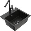 Granitinė virtuvinė plautuvė Mexen Milo su maišytuvu ir sifonu, Metallic juodas/auksinis+Juodas