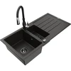 Granitinė virtuvinė plautuvė Mexen Andres su maišytuvu ir sifonu, Metallic juodas/auksinis+Juodas