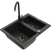 Granitinė virtuvinė plautuvė Mexen Carlos su maišytuvu ir sifonu, Metallic juodas/auksinis+Juodas
