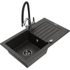 Granitinė virtuvinė plautuvė Mexen Pablo su maišytuvu ir sifonu, Metallic juodas/auksinis+Juodas/Chrome