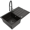 Granitinė virtuvinė plautuvė Mexen Bruno su maišytuvu ir sifonu, Metallic juodas/auksinis+Juodas/Chrome