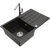 Granitinė virtuvinė plautuvė Mexen Bruno su maišytuvu ir sifonu, Metallic juodas/auksinis+Chrome