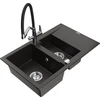 Granitinė virtuvinė plautuvė Mexen Gaspar su maišytuvu ir sifonu, Metallic juodas/auksinis+Juodas/Chrome