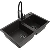 Granitinė virtuvinė plautuvė Mexen Tomas su maišytuvu ir sifonu, Metallic juodas/auksinis+Juodas