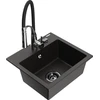 Granitinė virtuvinė plautuvė Mexen Milo su maišytuvu ir sifonu, Metallic juodas/auksinis+Juodas/Chrome