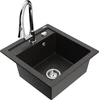 Granitinė virtuvinė plautuvė Mexen Vito su maišytuvu ir sifonu, Metallic juodas/auksinis+Chrome