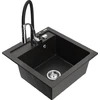 Granitinė virtuvinė plautuvė Mexen Vito su maišytuvu ir sifonu, Metallic juodas/auksinis+Juodas/Chrome