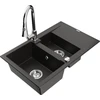 Granitinė virtuvinė plautuvė Mexen Gaspar su maišytuvu ir sifonu, Metallic juodas/auksinis+Chrome