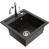 Granitinė virtuvinė plautuvė Mexen Vito su maišytuvu ir sifonu, Metallic juodas/auksinis+Chrome