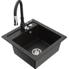 Granitinė virtuvinė plautuvė Mexen Vito su maišytuvu ir sifonu, Metallic juodas/auksinis+Juodas