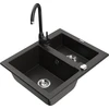 Granitinė virtuvinė plautuvė Mexen Carlos su maišytuvu ir sifonu, Metallic juodas/auksinis+Juodas
