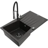 Granitinė virtuvinė plautuvė Mexen Cesar su maišytuvu ir sifonu, Metallic juodas/auksinis+Juodas/Chrome
