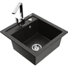 Granitinė virtuvinė plautuvė Mexen Vito su maišytuvu ir sifonu, Metallic juodas/auksinis+Chrome