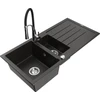 Granitinė virtuvinė plautuvė Mexen Andres su maišytuvu ir sifonu, Metallic juodas/auksinis+Juodas/Chrome