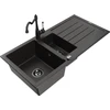 Granitinė virtuvinė plautuvė Mexen Andres su maišytuvu ir sifonu, Metallic juodas/auksinis+Juodas