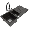Granitinė virtuvinė plautuvė Mexen Andres su maišytuvu ir sifonu, Metallic juodas/auksinis+Juodas/Chrome