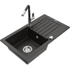 Granitinė virtuvinė plautuvė Mexen Pablo su maišytuvu ir sifonu, Metallic juodas/auksinis+Juodas/Chrome