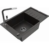 Granitinė virtuvinė plautuvė Mexen Elias su maišytuvu ir sifonu, Metallic juodas/auksinis+Juodas/Chrome