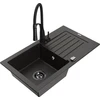 Granitinė virtuvinė plautuvė Mexen Pablo su maišytuvu ir sifonu, Metallic juodas/auksinis+Juodas