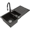Granitinė virtuvinė plautuvė Mexen Andres su maišytuvu ir sifonu, Metallic juodas/auksinis+Juodas