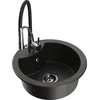 Granitinė virtuvinė plautuvė Mexen Diego su maišytuvu ir sifonu, Metallic juodas/auksinis+Juodas/Chrome