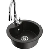 Granitinė virtuvinė plautuvė Mexen Diego su maišytuvu ir sifonu, Metallic juodas/auksinis+Chrome