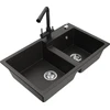 Granitinė virtuvinė plautuvė Mexen Tomas su maišytuvu ir sifonu, Metallic juodas/auksinis+Juodas