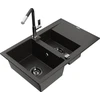 Granitinė virtuvinė plautuvė Mexen Gaspar su maišytuvu ir sifonu, Metallic juodas/auksinis+Juodas/Chrome