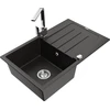 Granitinė virtuvinė plautuvė Mexen Bruno su maišytuvu ir sifonu, Metallic juodas/auksinis+Chrome