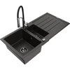 Granitinė virtuvinė plautuvė Mexen Andres su maišytuvu ir sifonu, Metallic juodas/auksinis+Juodas/Chrome