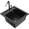 Granitinė virtuvinė plautuvė Mexen Vito su maišytuvu ir sifonu, Metallic juodas/auksinis+Juodas/Chrome