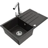 Granitinė virtuvinė plautuvė Mexen Bruno su maišytuvu ir sifonu, Metallic juodas/auksinis+Chrome