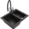 Granitinė virtuvinė plautuvė Mexen Carlos su maišytuvu ir sifonu, Metallic juodas/auksinis+Juodas/Chrome