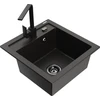 Granitinė virtuvinė plautuvė Mexen Vito su maišytuvu ir sifonu, Metallic juodas/auksinis+Juodas