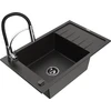 Granitinė virtuvinė plautuvė Mexen Elias su maišytuvu ir sifonu, Metallic juodas/auksinis+Juodas/Chrome